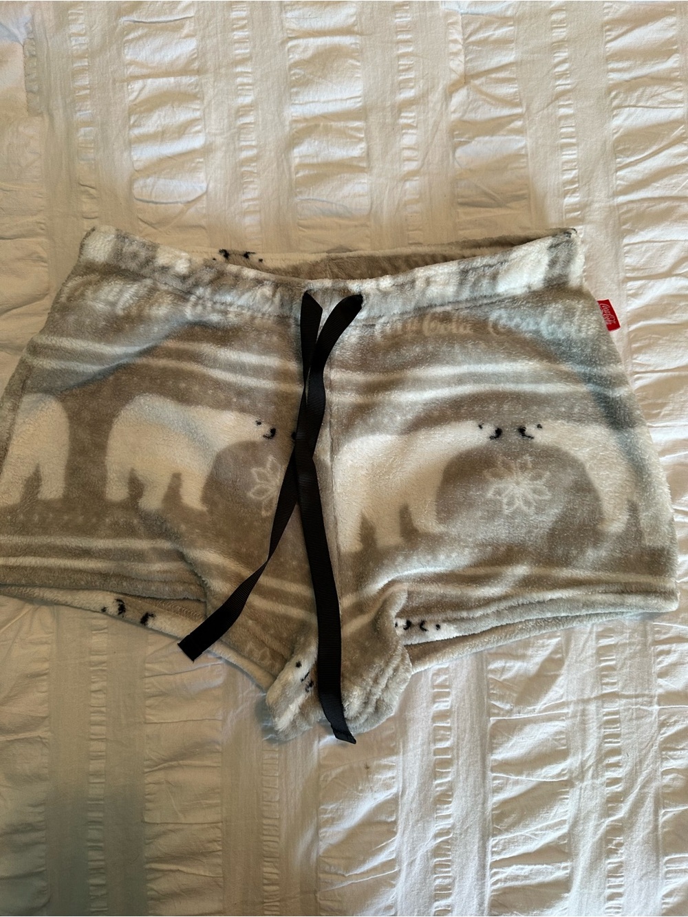 Coca Cola Polar Bear Print Fleece Lounge Shorts - Gray and White